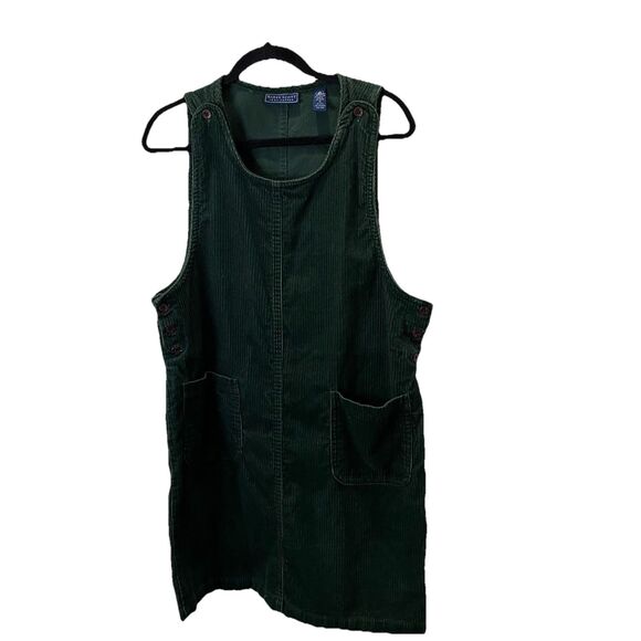 Karen Scott Hunter Green Corduroy Sleeveless Jumper Overall Dress Womens Size M - Picture 1 of 8